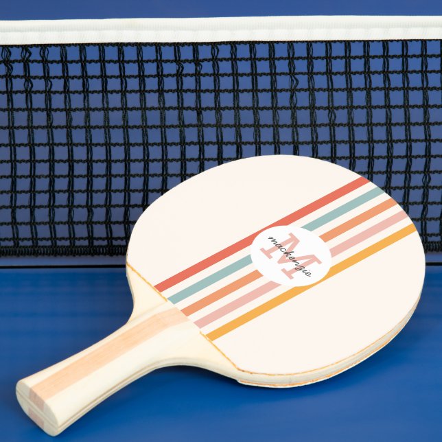 Monogrammed Retro Colourful Stripes Personalized Ping Pong Paddle (Insitu)