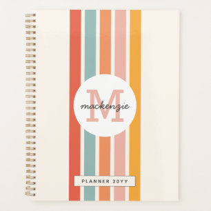 Monogrammed Retro Colourful Stripes Personalized Planner