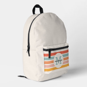 Monogrammed Retro Colourful Stripes Personalized Printed Backpack