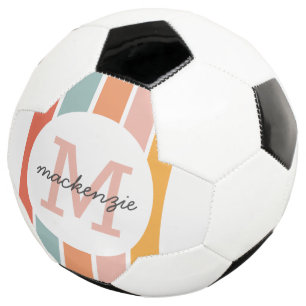 Monogrammed Retro Colourful Stripes Personalized Soccer Ball