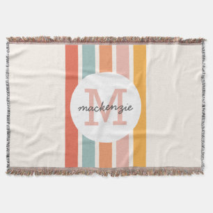 Monogrammed Retro Colourful Stripes Personalized Throw Blanket