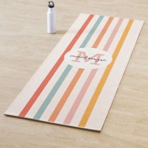 Monogrammed Retro Colourful Stripes Personalized Yoga Mat