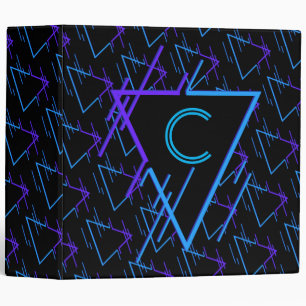 Monogrammed Retro Neon Geometric Pattern 2 Binder