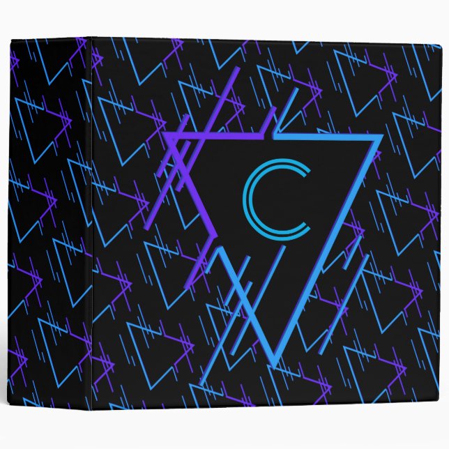Monogrammed Retro Neon Geometric Pattern 2 Binder (Front/Spine)
