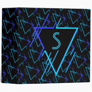 Monogrammed Retro Neon Geometric Pattern 3 Binder