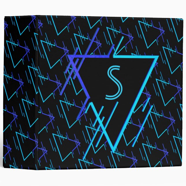 Monogrammed Retro Neon Geometric Pattern 3 Binder (Front/Spine)