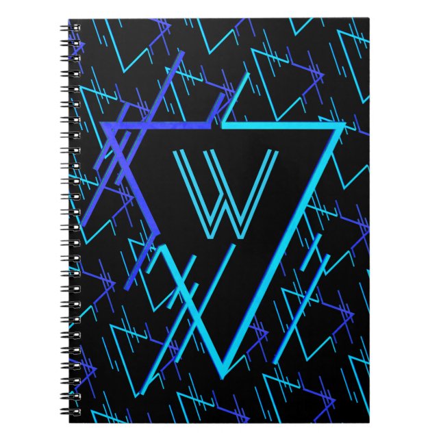 Monogrammed Retro Neon Geometric Pattern 3 Notebook (Front)