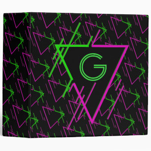 Monogrammed Retro Neon Geometric Pattern Binder