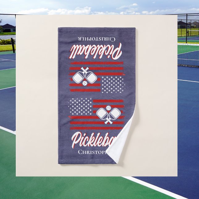 Monogrammed Retro Pickleball Player Sports Hand Towel (Creator Uploaded)