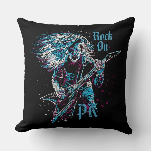 Monogrammed Rock On Heavy Metal Throw Pillow (Front)