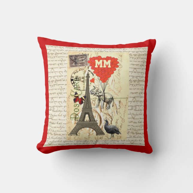 Monogrammed Romantic vintage heart Throw Pillow (Front)