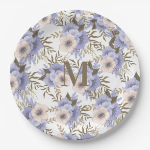 Monogrammed Romantic Violet Sage Botanical  Paper Plate