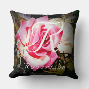 Monogrammed Rose Catholic Wedding Gift Throw Pillow