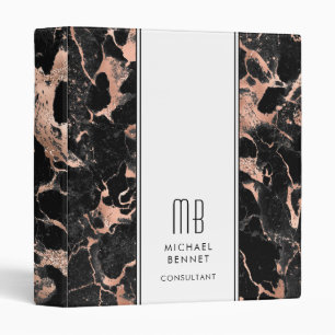 Monogrammed Rose Gold Black Marble  Binder
