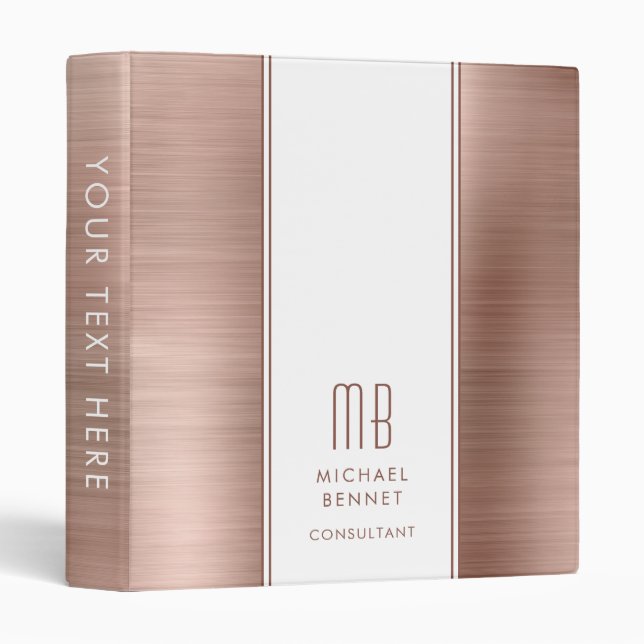Monogrammed Rose Gold Brushed Metal Binder (Front/Spine)