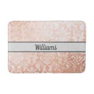 Monogrammed Rose Gold Damask  Bath Mat