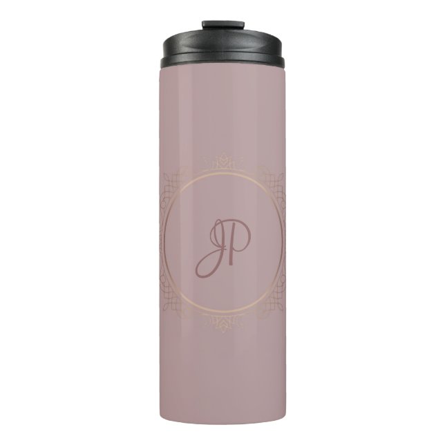 Monogrammed Rose Gold Elegant Custom Template Thermal Tumbler (Front)