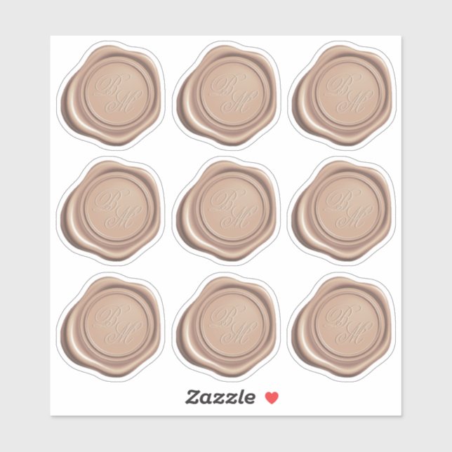 Monogrammed Rose Gold Faux Wax Seals (Sheet)