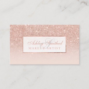 Monogrammed rose gold glitter blush ombre makeup business card