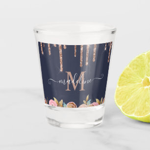 Monogrammed Rose Gold Glitter Drip Shot glass