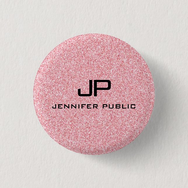 Monogrammed Rose Gold Glitter Look Template 1 Inch Round Button (Front)