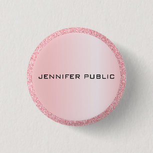 Monogrammed Rose Gold Glitter Look Template 1 Inch Round Button