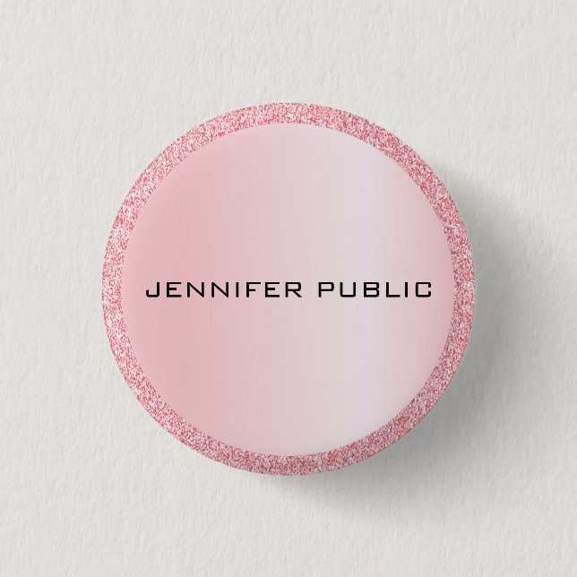 Monogrammed Rose Gold Glitter Look Template 1 Inch Round Button (Front)