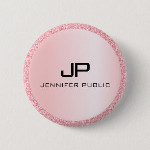 Monogrammed Rose Gold Glitter Look Template 2 Inch Round Button