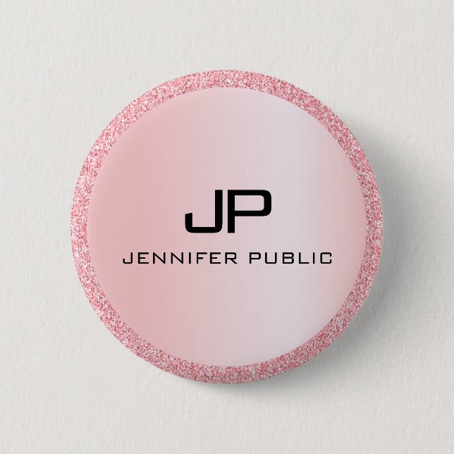 Monogrammed Rose Gold Glitter Look Template 2 Inch Round Button (Front)