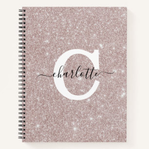 Monogrammed Rose Gold Glitter Pink Script Notebook
