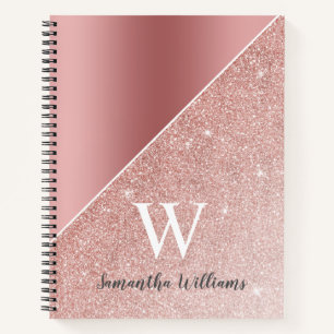 Monogrammed Rose Gold Glitter Sparkle Girly Notebook