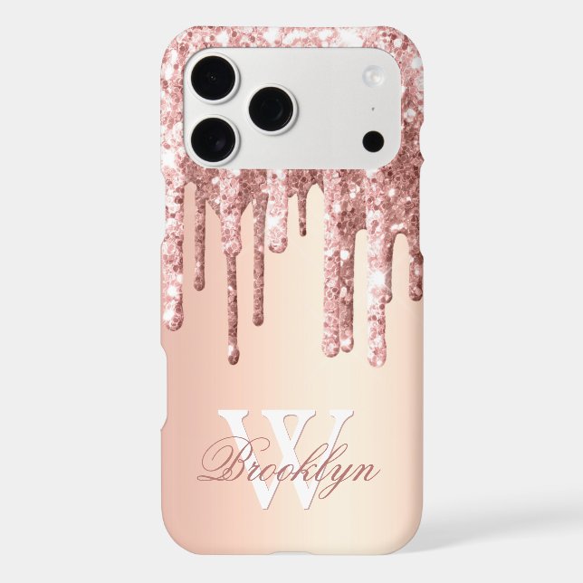 Monogrammed Rose Gold Sparkle Glitter Drips  Case- (Back)