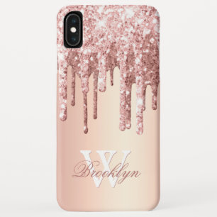 Monogrammed Rose Gold Sparkle Glitter Drips  Case- iPhone XS Max Case
