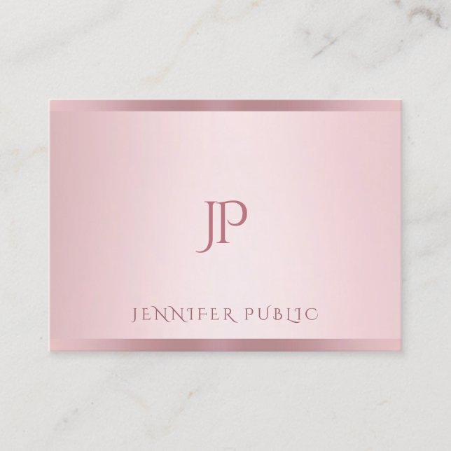 Monogrammed Rose Gold Template Modern Minimalist Business Card (Front)