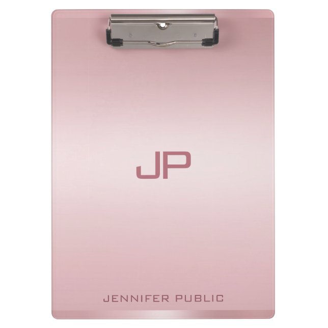 Monogrammed Rose Gold Template Personalized Classy Clipboard (Front)