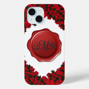 Monogrammed Rose Wreath with Wax Seal iPhone 15 Case