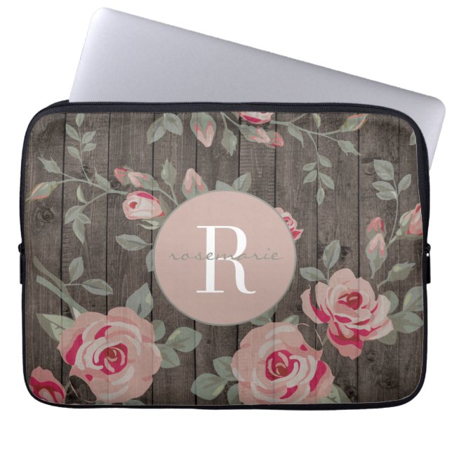 Monogrammed Roses on Wood MacBook Case (Front)