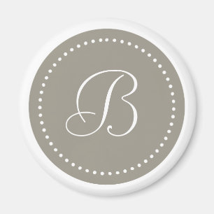 Monogrammed Round Aluminum/White Dot Border Magnet