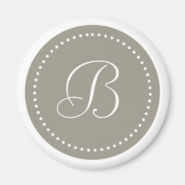 Monogrammed Round Aluminum/White Dot Border Magnet (Front)