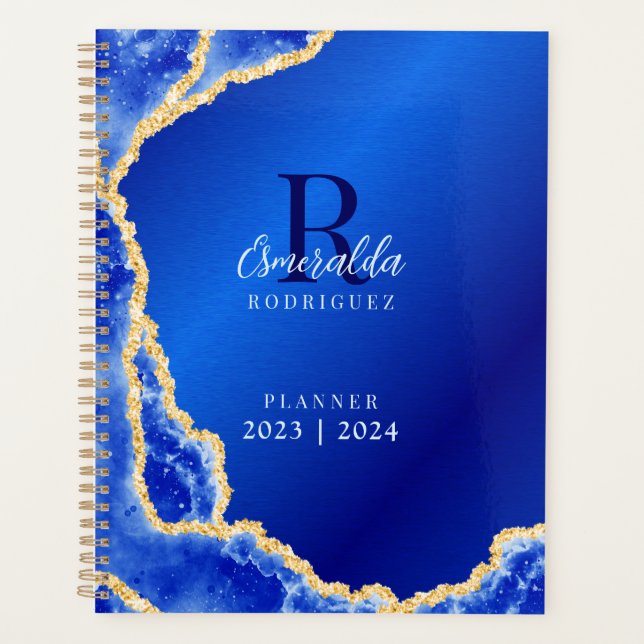 Monogrammed Royal Blue Agate 2023 2024 Elegant Planner (Front)