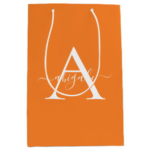 Monogrammed Royal Orange   Minimalist Elegant Medium Gift Bag