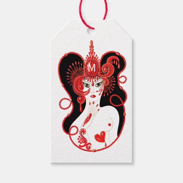 Monogrammed Ruby Birthstone Gift Tags (Front)