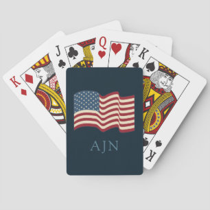 Monogrammed Rustic American Flag Playing Cards