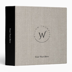 Monogrammed Rustic Beige Linen Elegant Script  Binder
