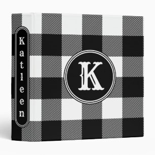 Monogrammed Rustic Black White Buffalo Plaid Binder