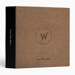 Monogrammed Rustic Brown Linen Elegant Script Binder