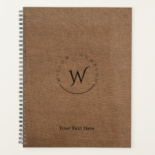 Monogrammed Rustic Brown Linen Elegant Script Planner
