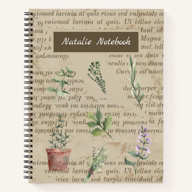 Monogrammed Rustic country herbalist garden trendy Notebook (Front)