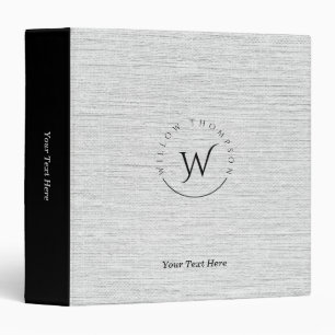 Monogrammed Rustic Grey Linen Elegant Script Binder