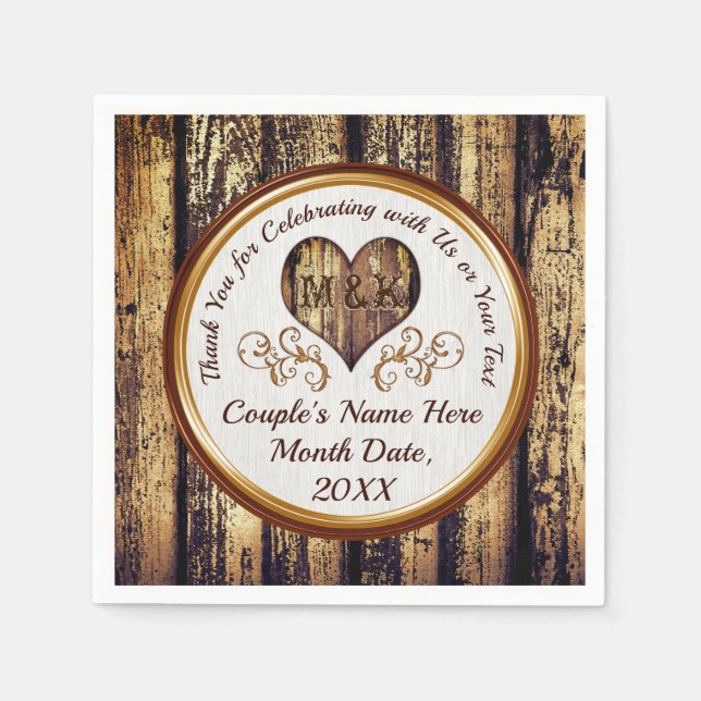 Monogrammed Rustic Personalized Wedding Napkins (Front)